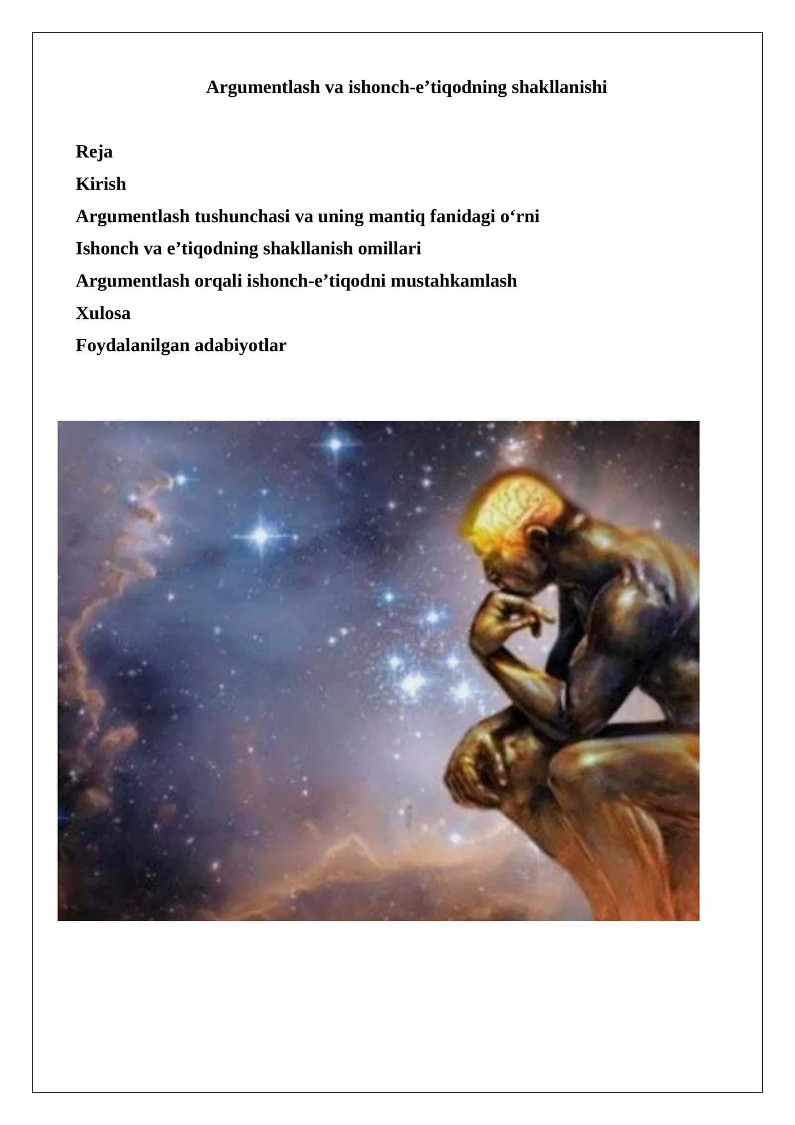 Argumentlash va ishonch-e’tiqodning shakllanishi