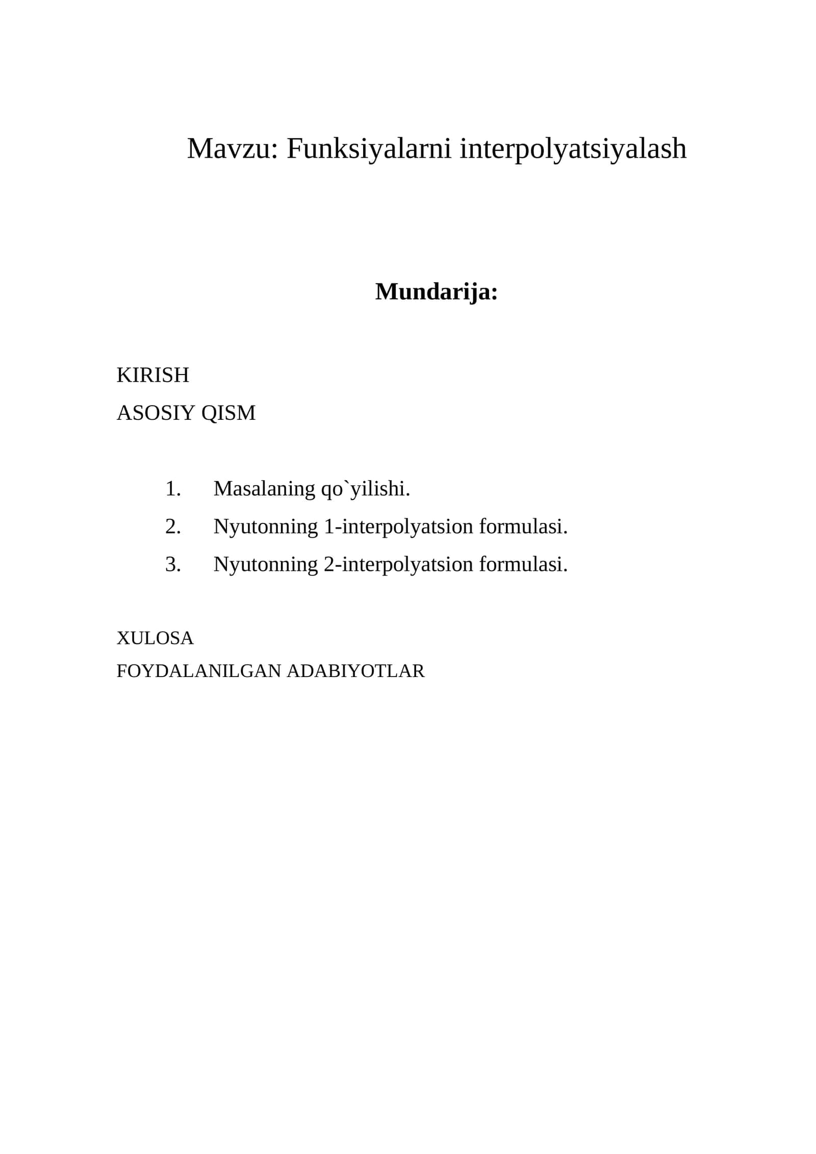 Funksiyalarni interpolyatsiyalash