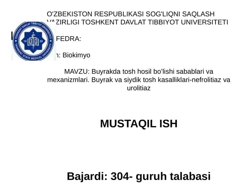 Buyrakda tosh hosil boʻlishi sabablari va mexanizmlari