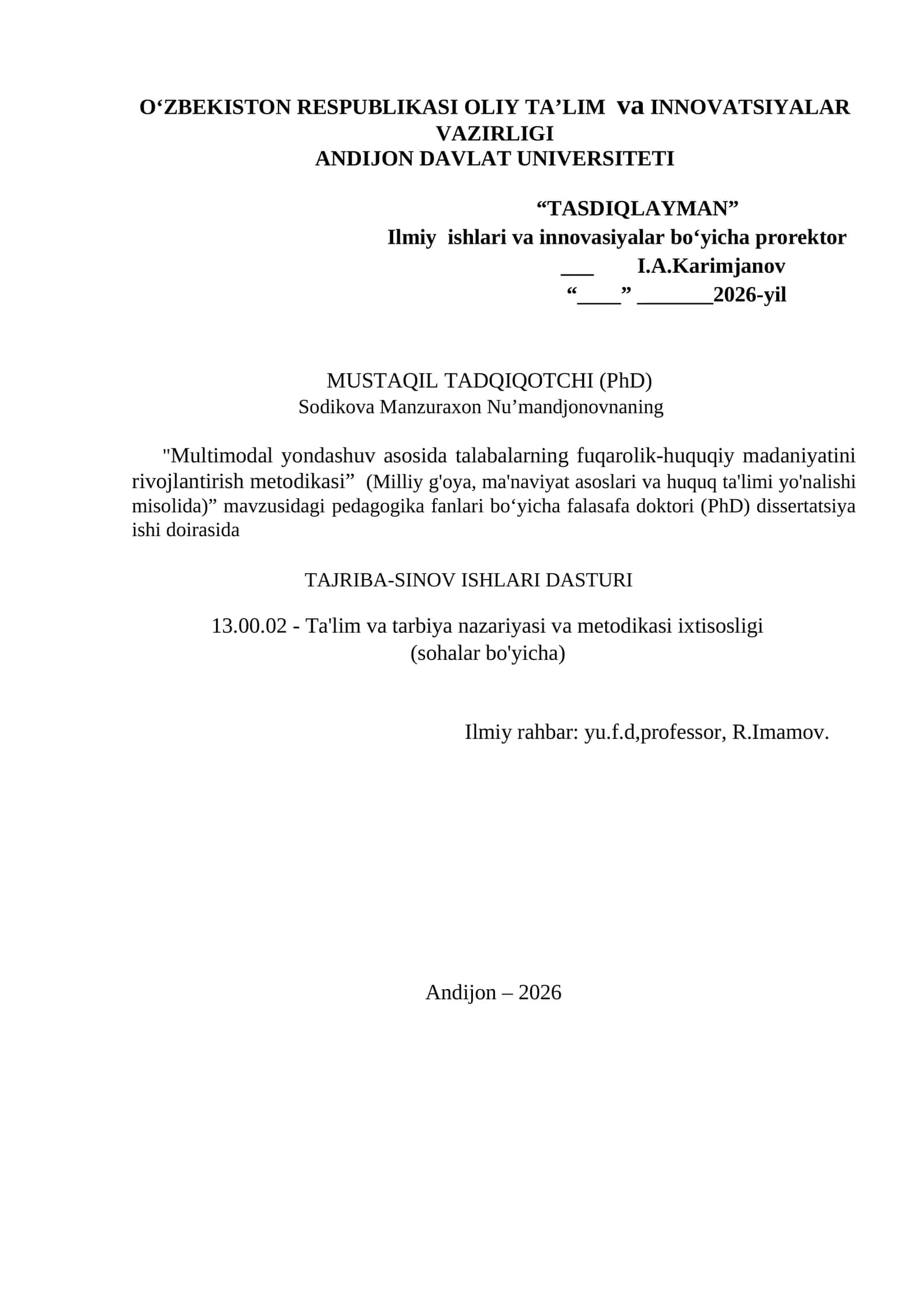 Multimodal yondashuv asosida talabalarning fuqarolik-huquqiy madaniyatini rivojlantirish metodikasi
