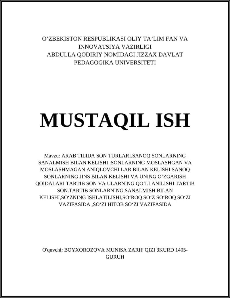 Arab tilida Son Turlari