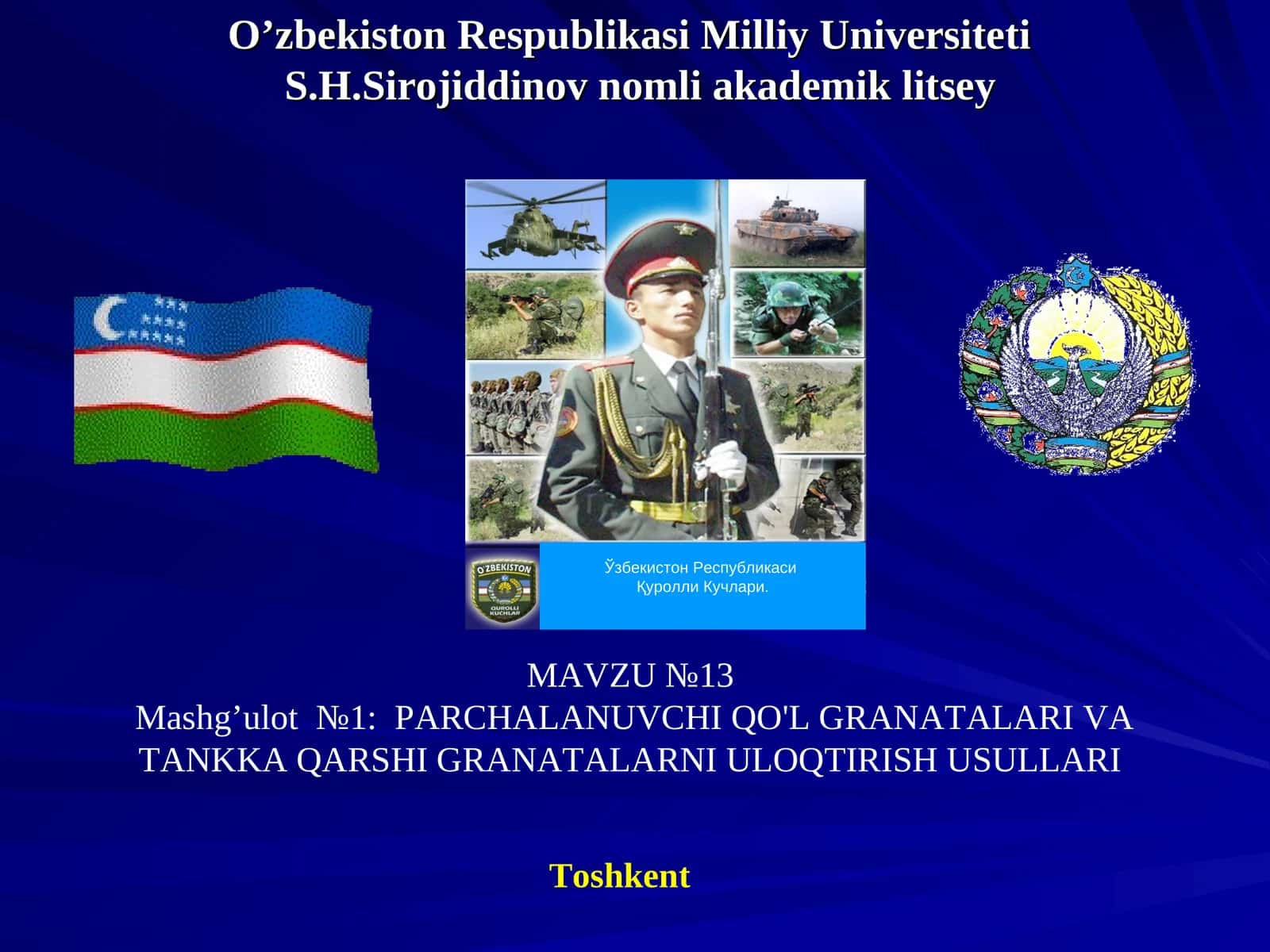 PARCHALANUVCHI QO'L GRANATALARI VA TANKKA QARSHI GRANATALARNI ULOQTIRISH USULLARI