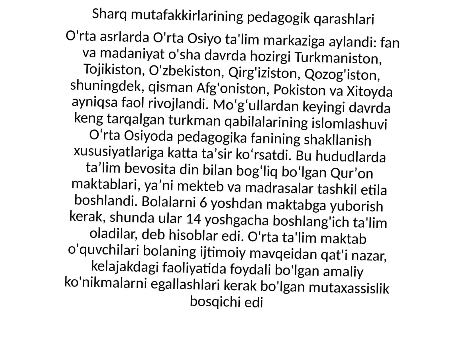 Sharq mutafakkirlarining pedagogik qarashlari