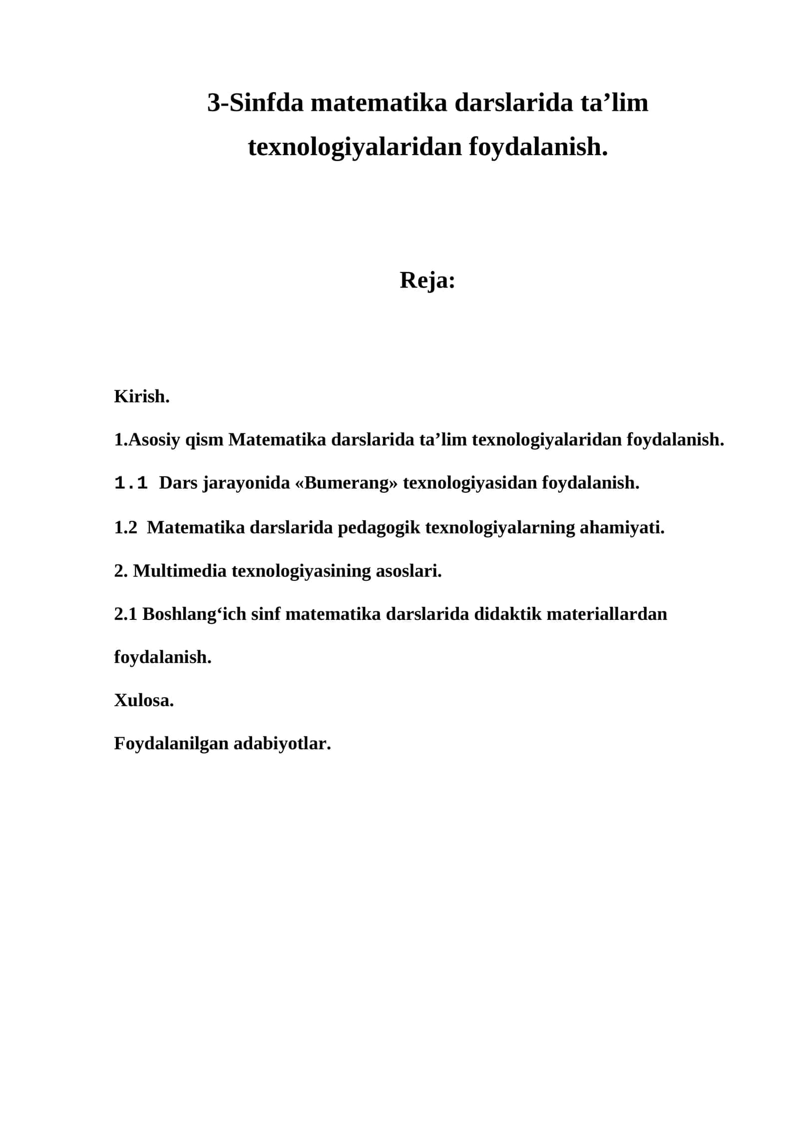 3-Sinfda matematika darslarida ta’lim texnologiyalaridan foydalanish