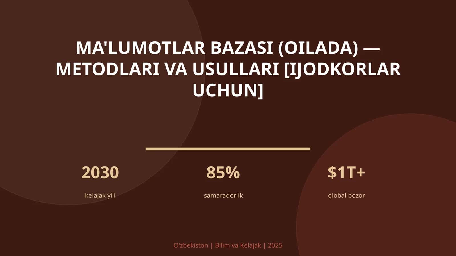 Ma'lumotlar bazasi (oilada) — metodlari va usullari [ijodkorlar uchun]