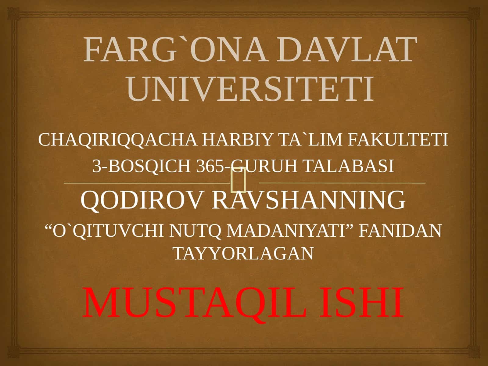 "O`QITUVCHI NUTQ MADANIYATI" fanidan tayyorlagan