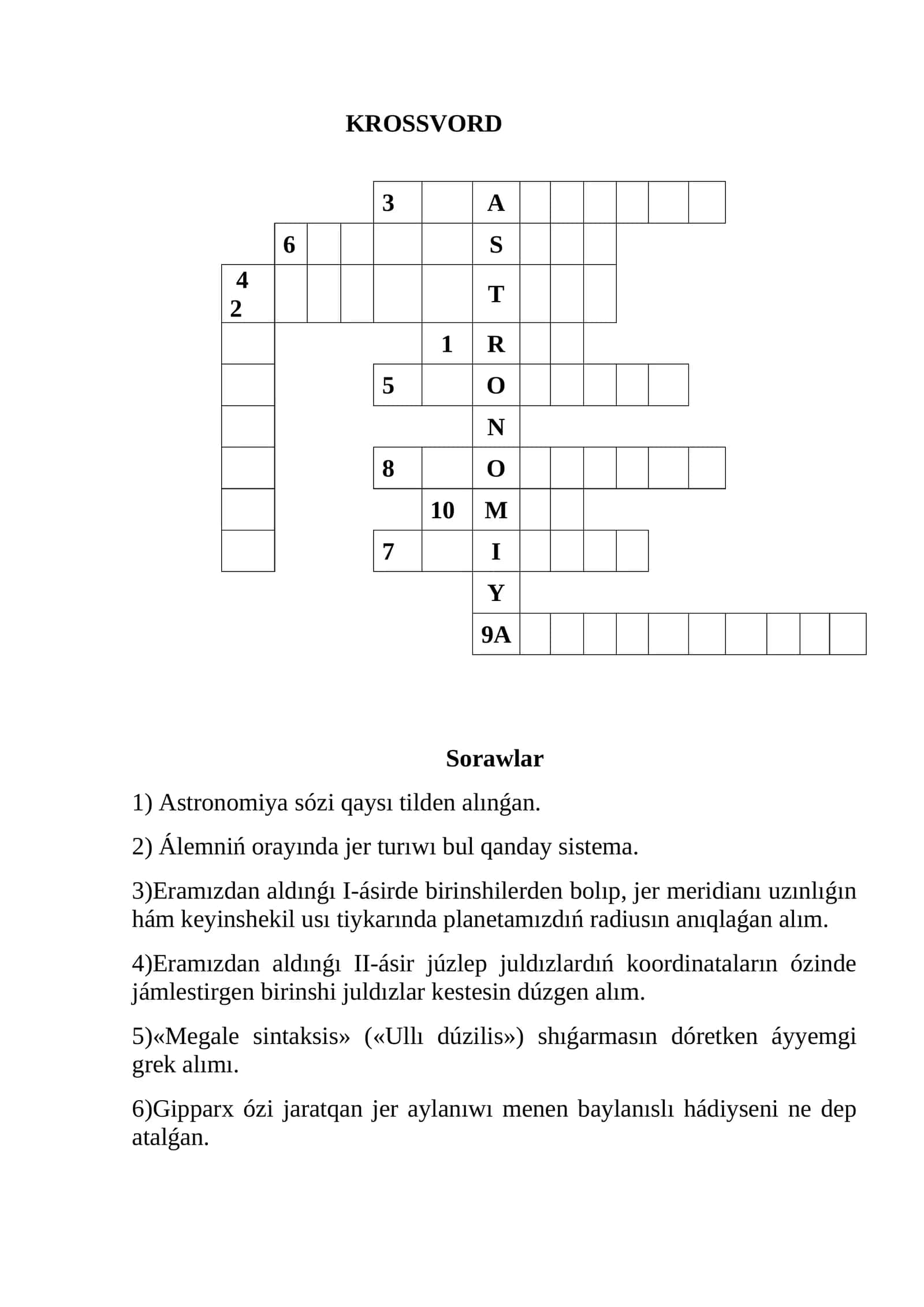 Astranomiya. Krossword