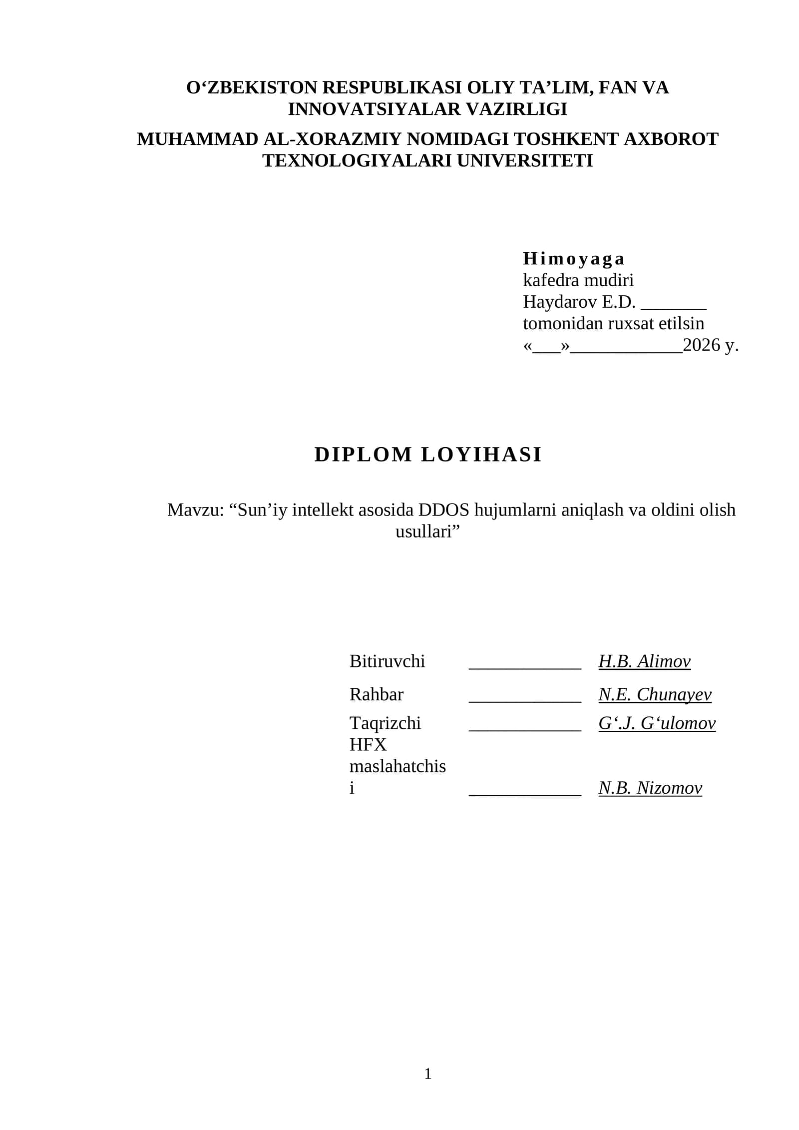 Sun’iy intellekt asosida DDOS hujumlarni aniqlash va oldini olish usullari