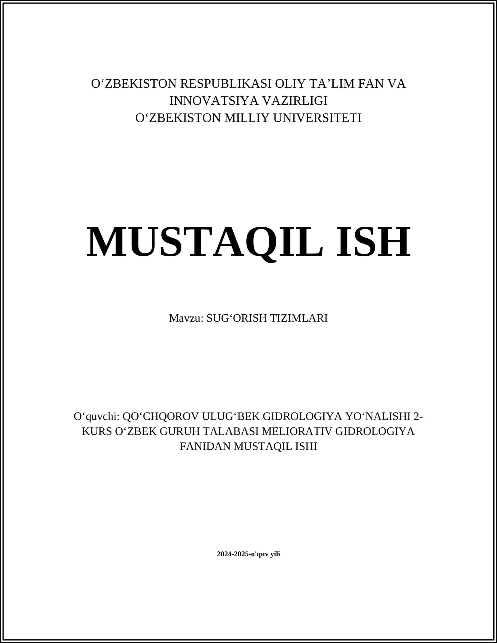 SUGʻORISH TIZIMLARI