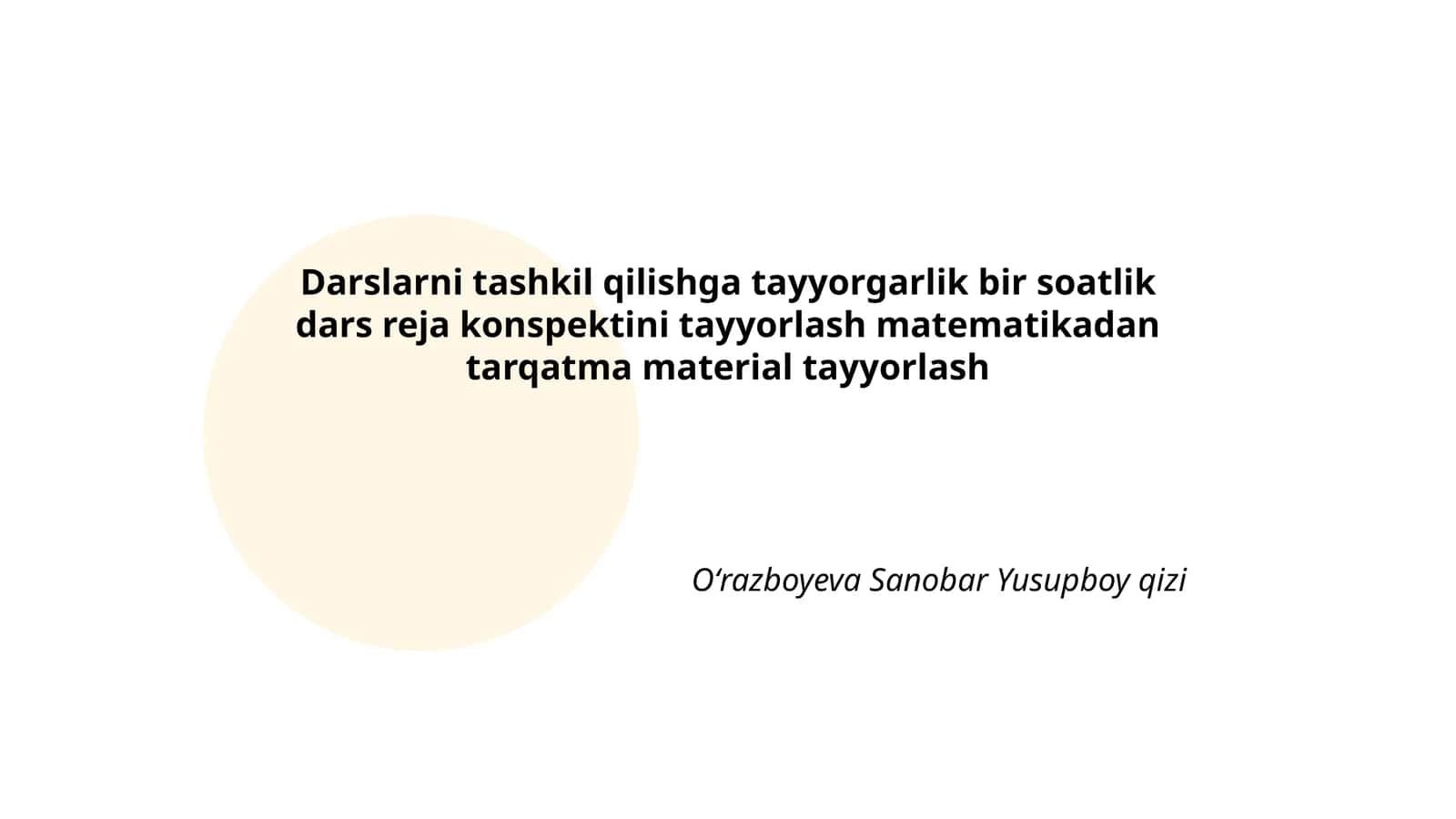 Soatlik Dars Reja Konspekti (Matematika)