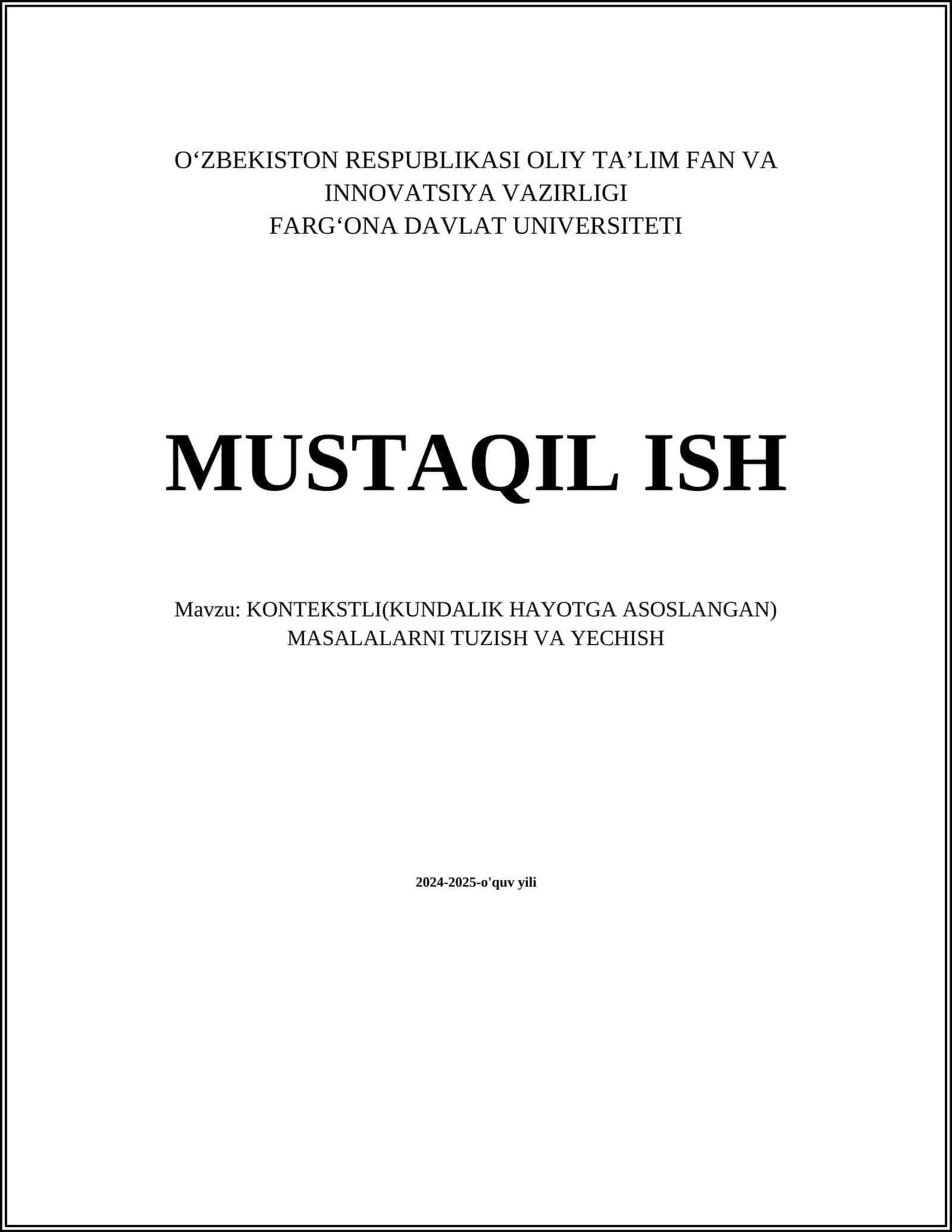 KONTEKSTLI MASALALARNI TUZISH VA YECHISH