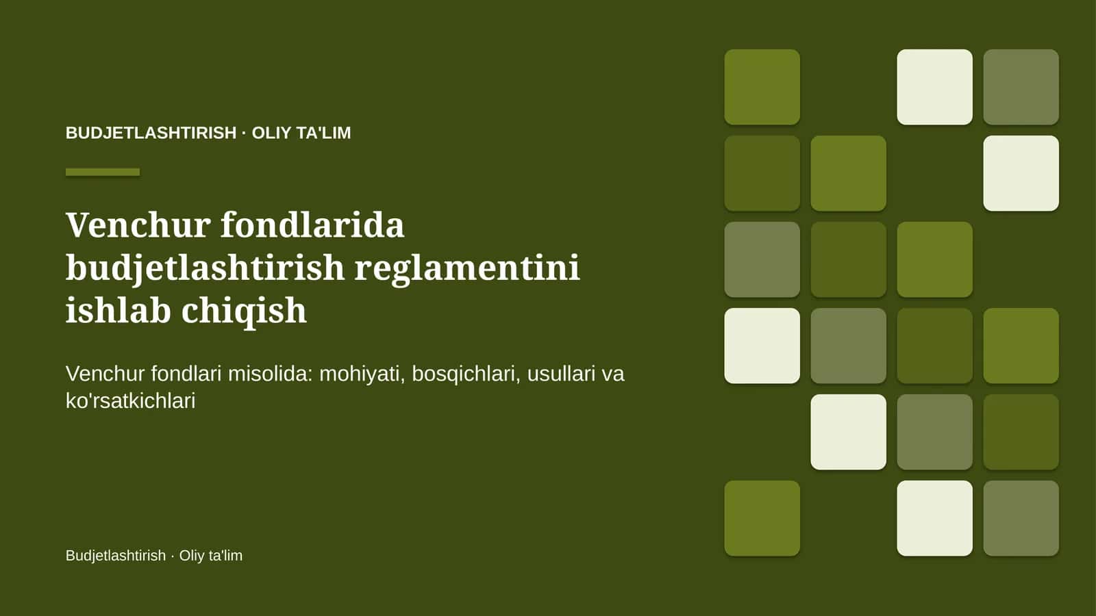 venchur fondlarida budjetlashtirish reglamentini ishlab chiqish 8609