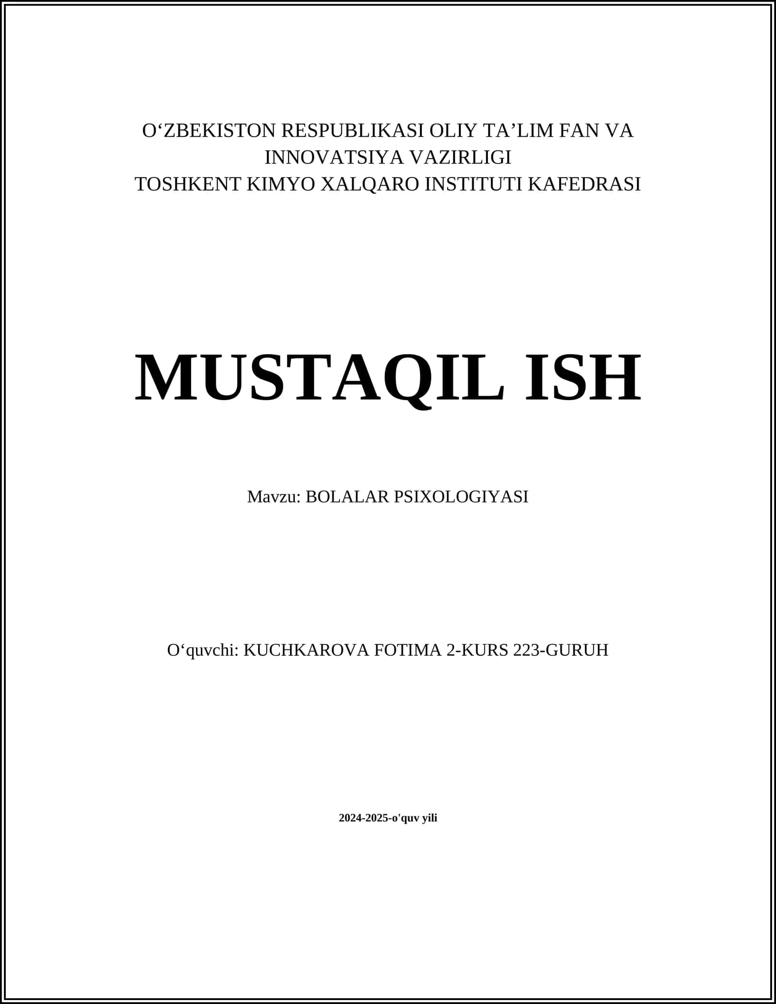 BOLALAR PSIXOLOGIYASI