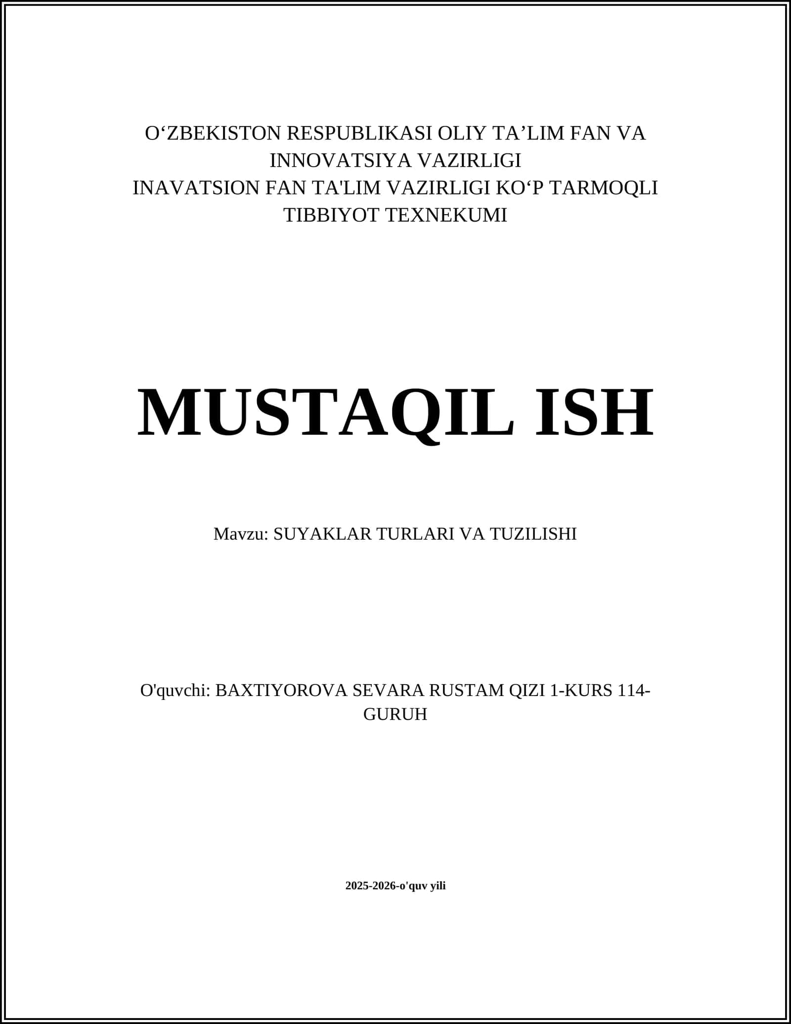 SUYAKLAR TURLARI VA TUZILISHI