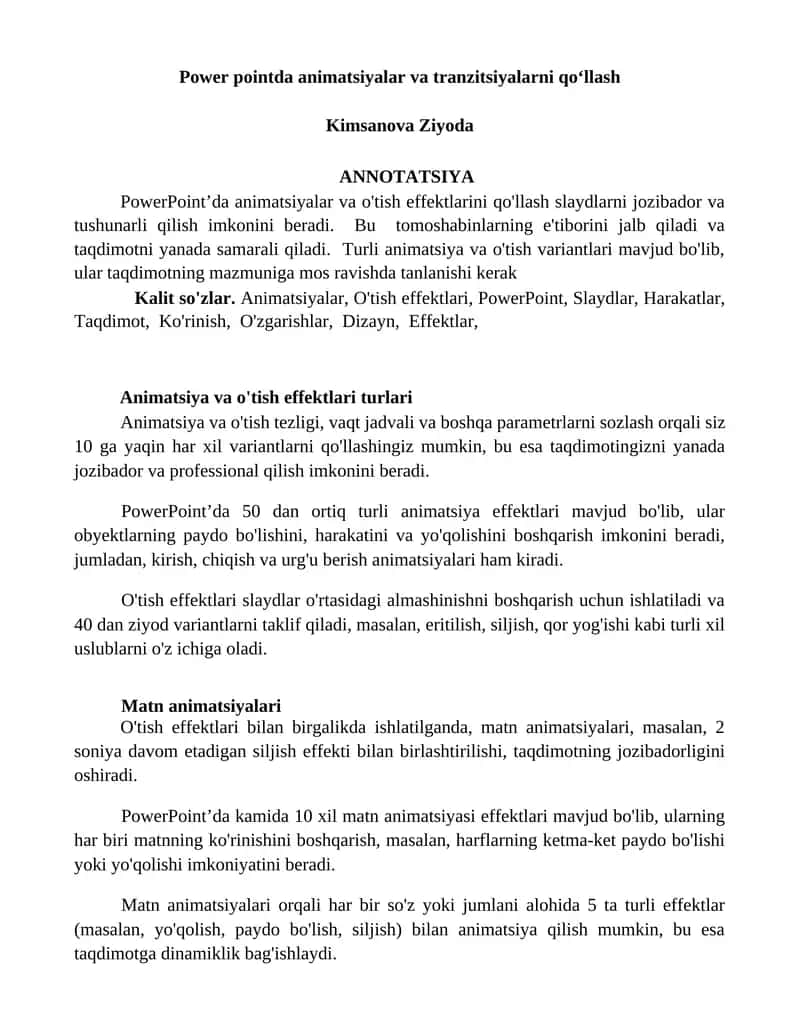 Animatsiya va o'tish effektlari