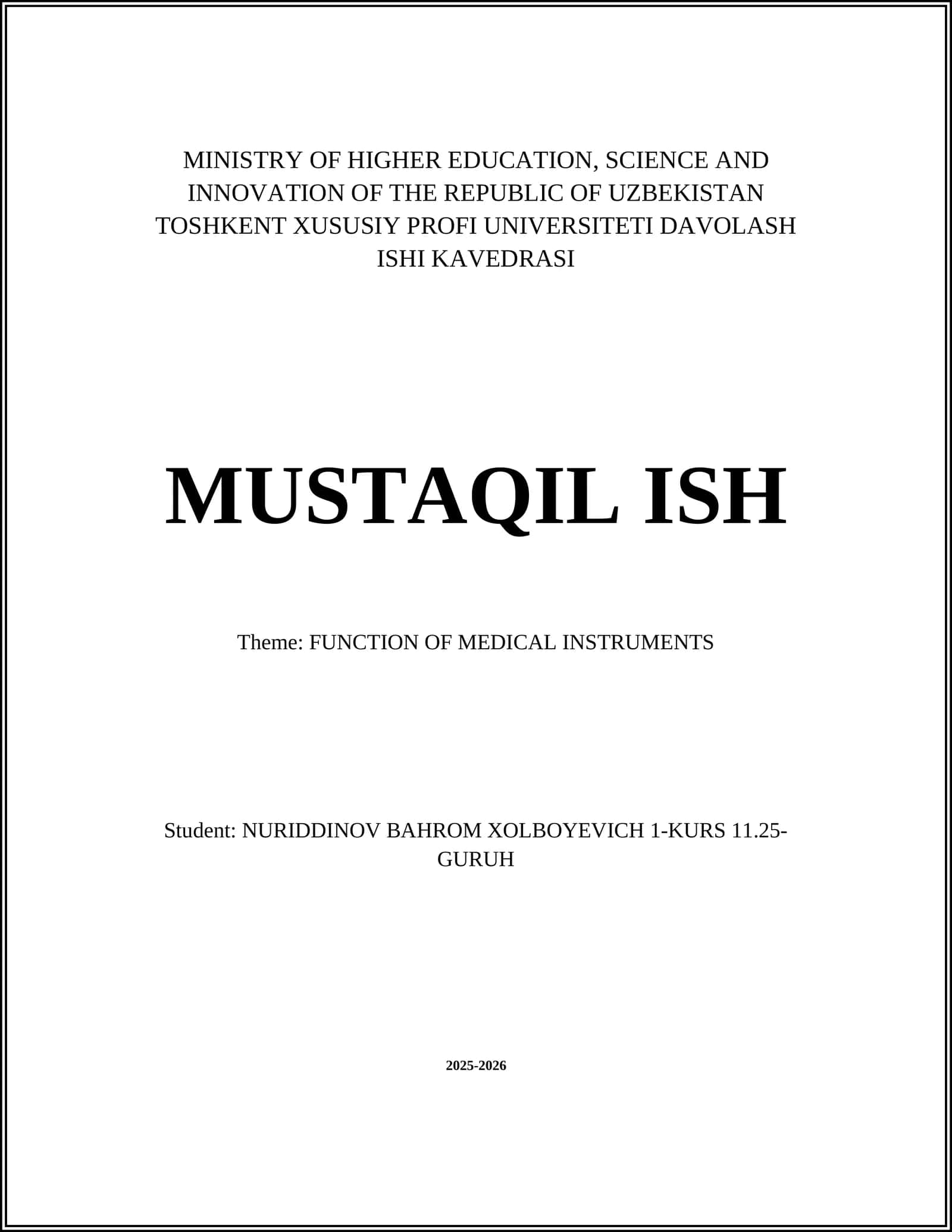 FUNCTION OF MEDICAL INSTRUMENTS