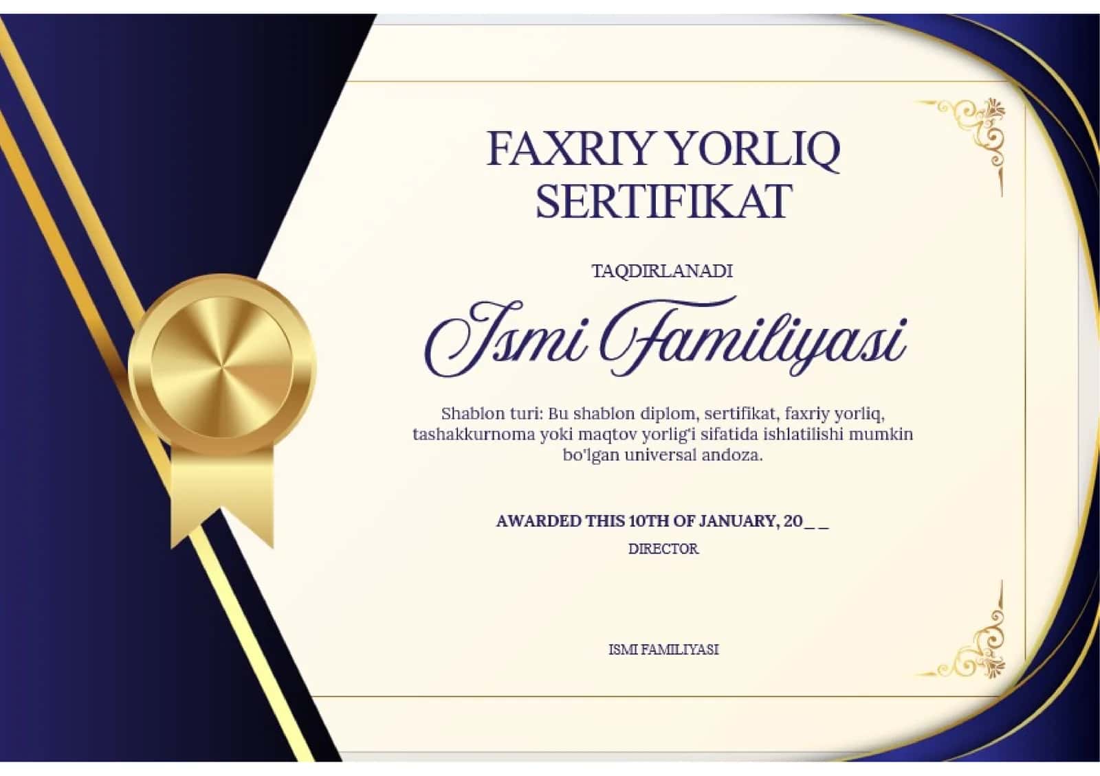 FAXRIY YORLIQ SERTIFIKAT