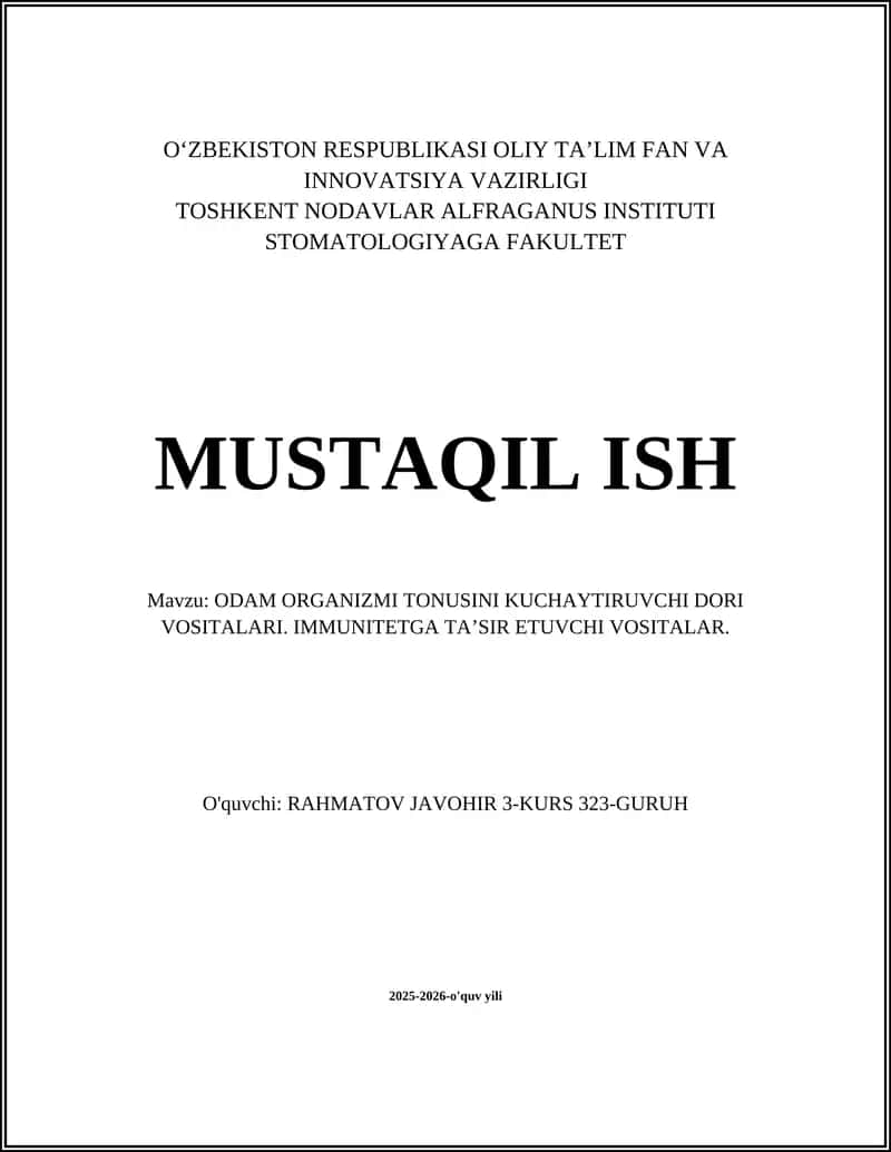 Odam organizmi tonusini kuchaytiruvchi vositalar