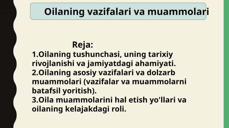 Oilaning vazifalari va muammolari