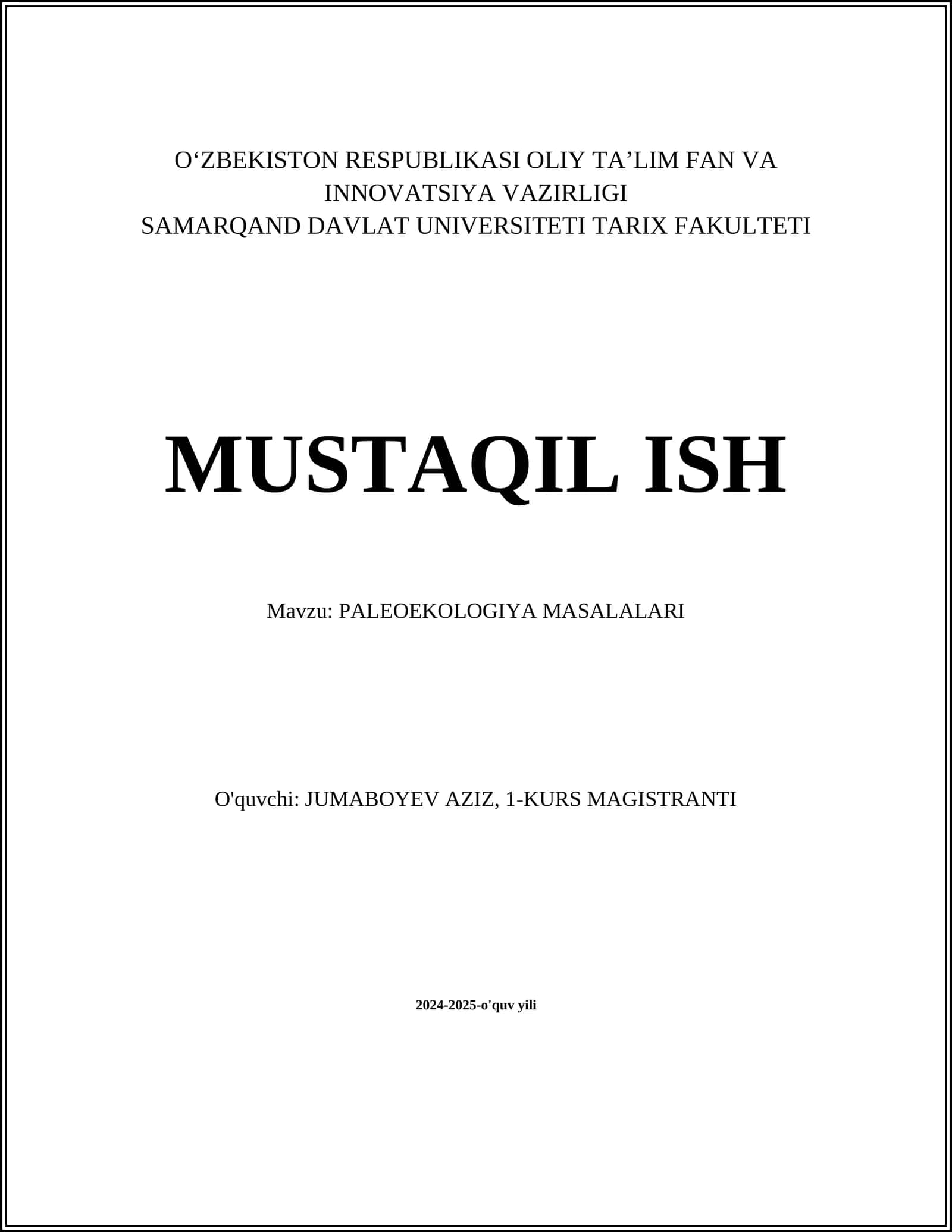 PALEOEKOLOGIYA MASALALARI