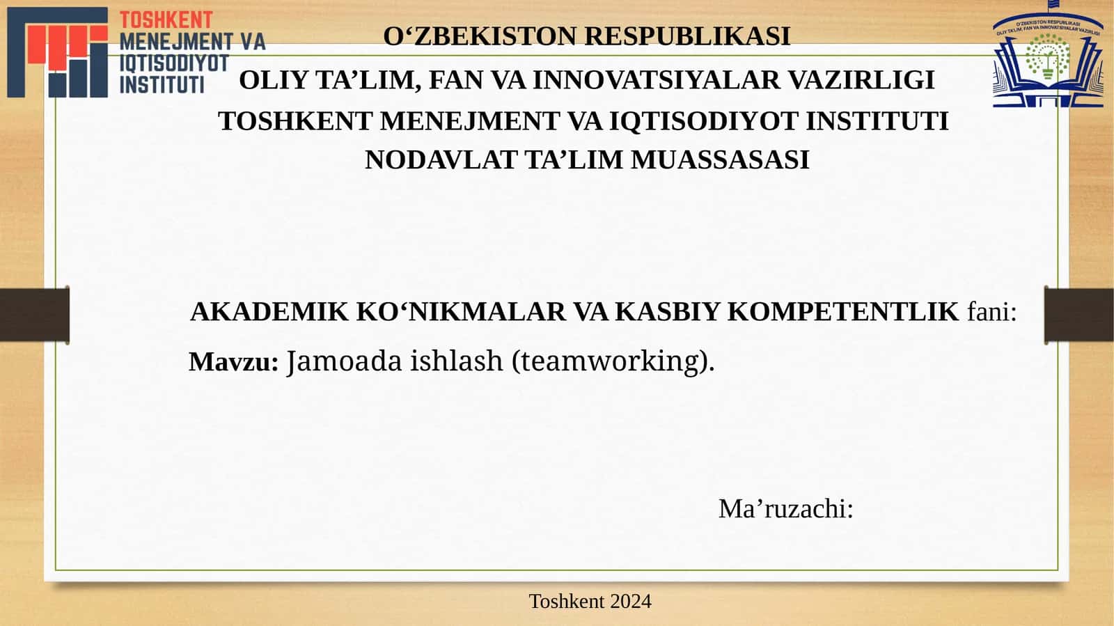 Jamoada ishlash (teamworking)