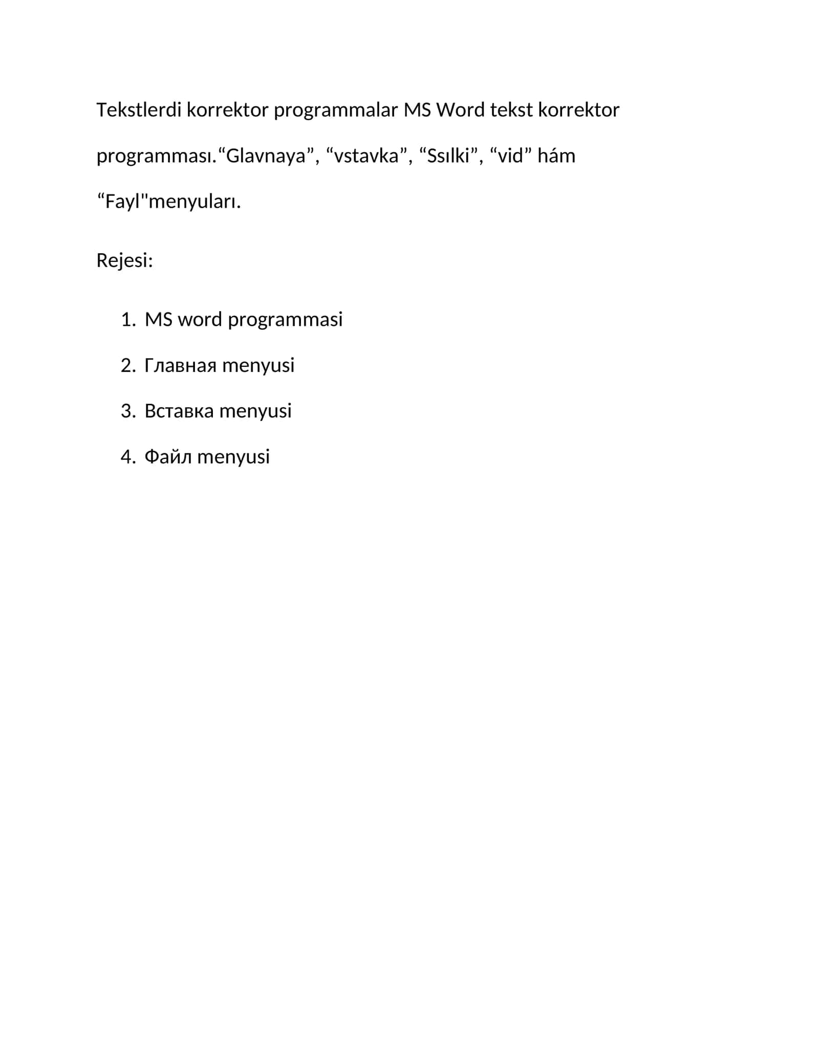 MS Word tekst korrektor programması
