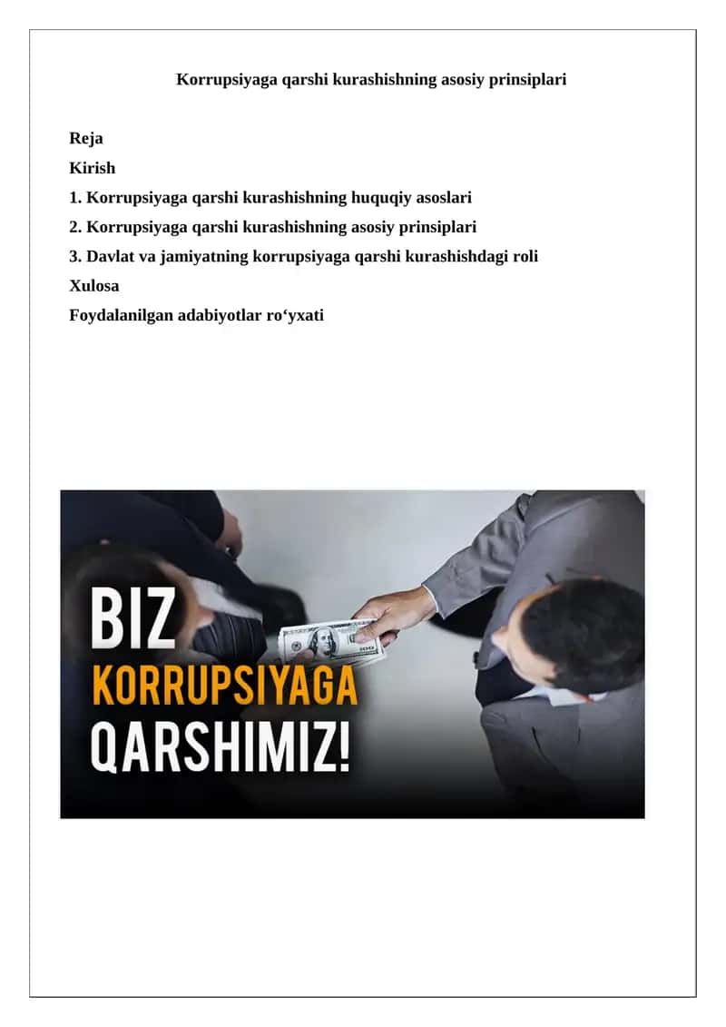 Korrupsiyaga qarshi kurashishning asosiy prinsiplari