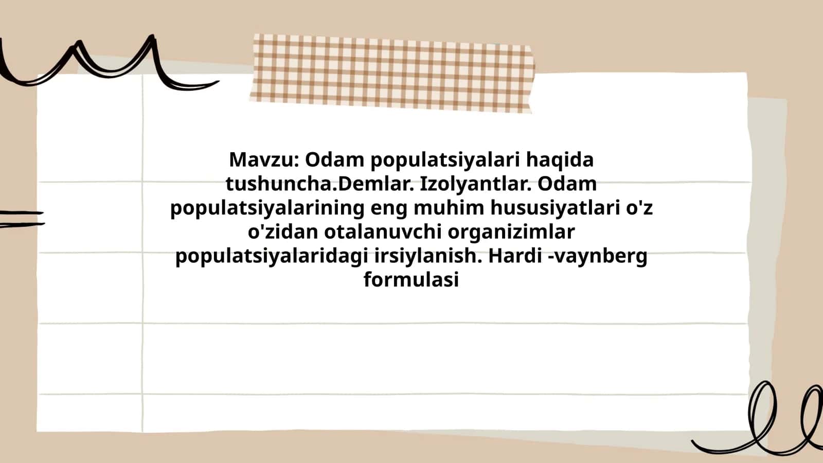 Odam populatsiyalari haqida tushuncha.Demlar.Izolyantlar
