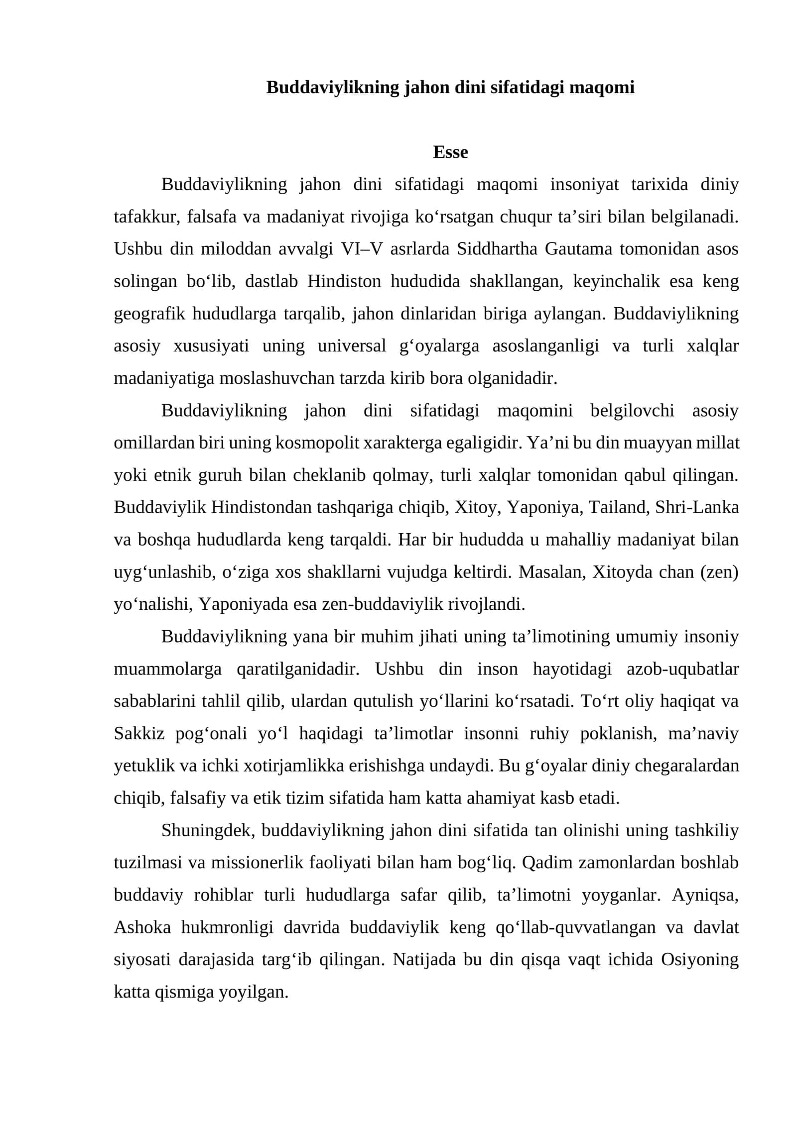 Buddaviylikning jahon dini sifatidagi maqomi