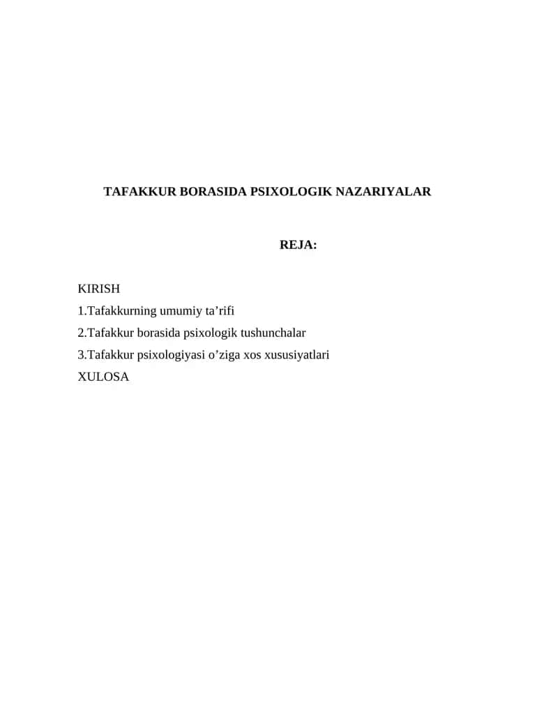 Tafakkur Borasida Psixologik Nazariyalar