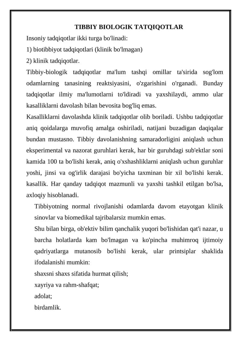 Tibbiy Biologik Tatqiqotlar
