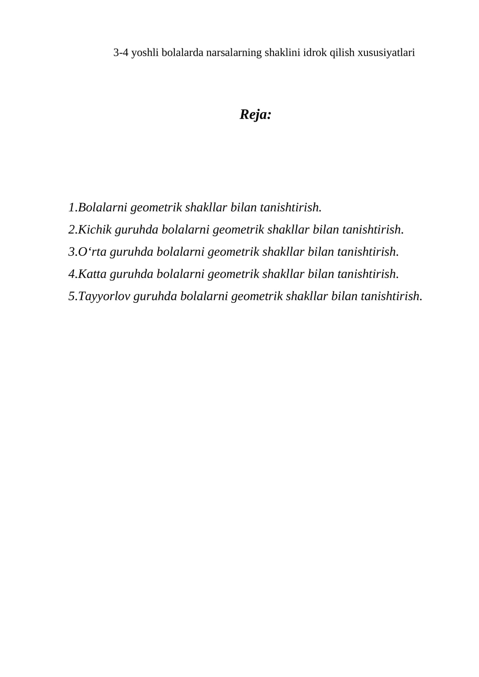 Bolalarni geometrik shakllar bilan tanishtirish