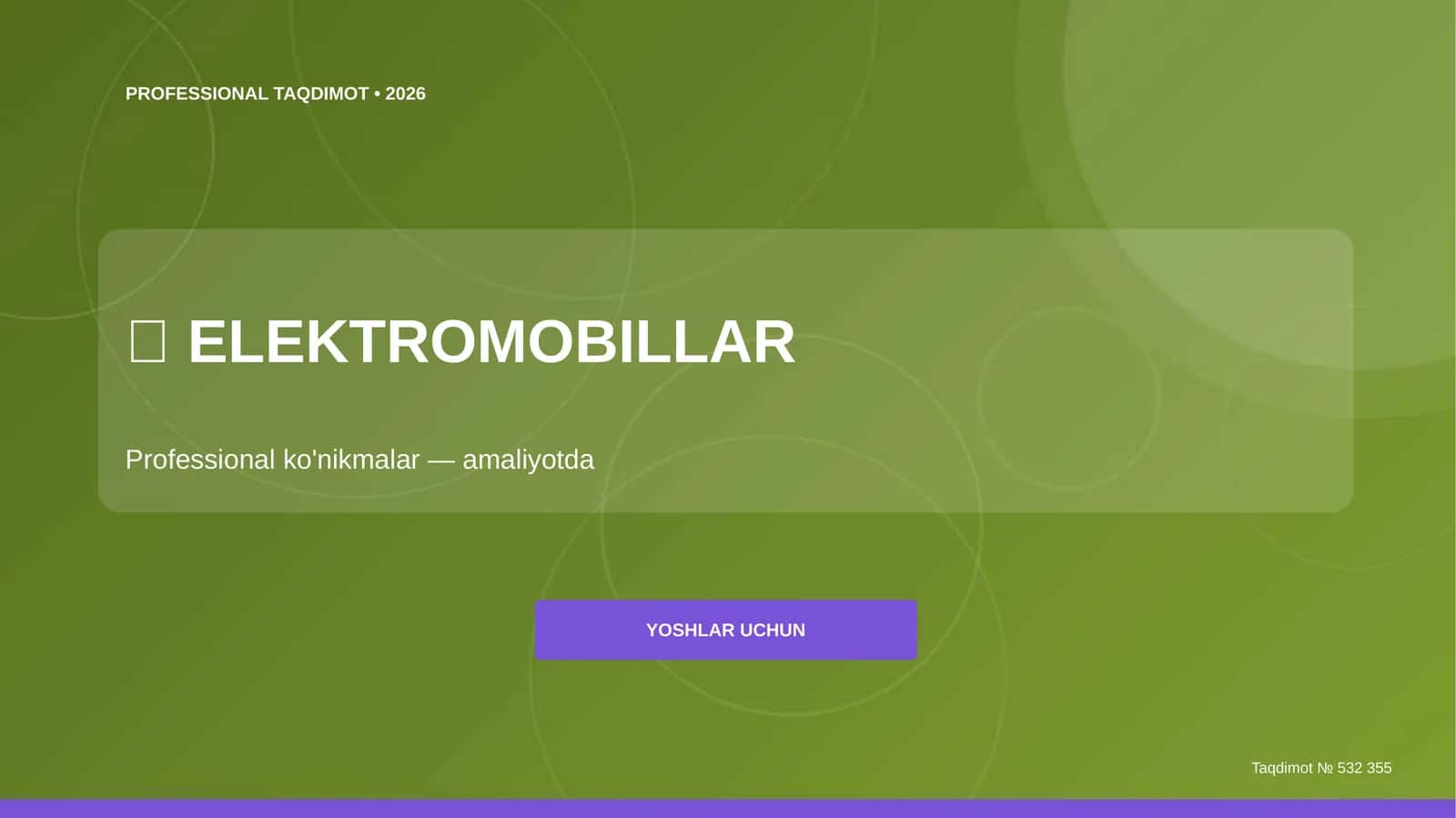 Elektromobillar: professional ko'nikmalar (amaliyotda) [yoshlar uchun]