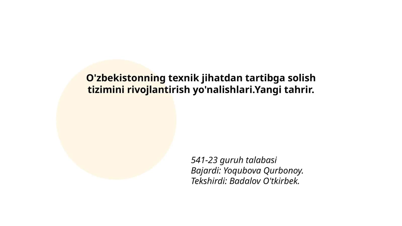 O'zbekistonning texnik jihatdan tartibga solish tizimini rivojlantirish yo'nalishlari