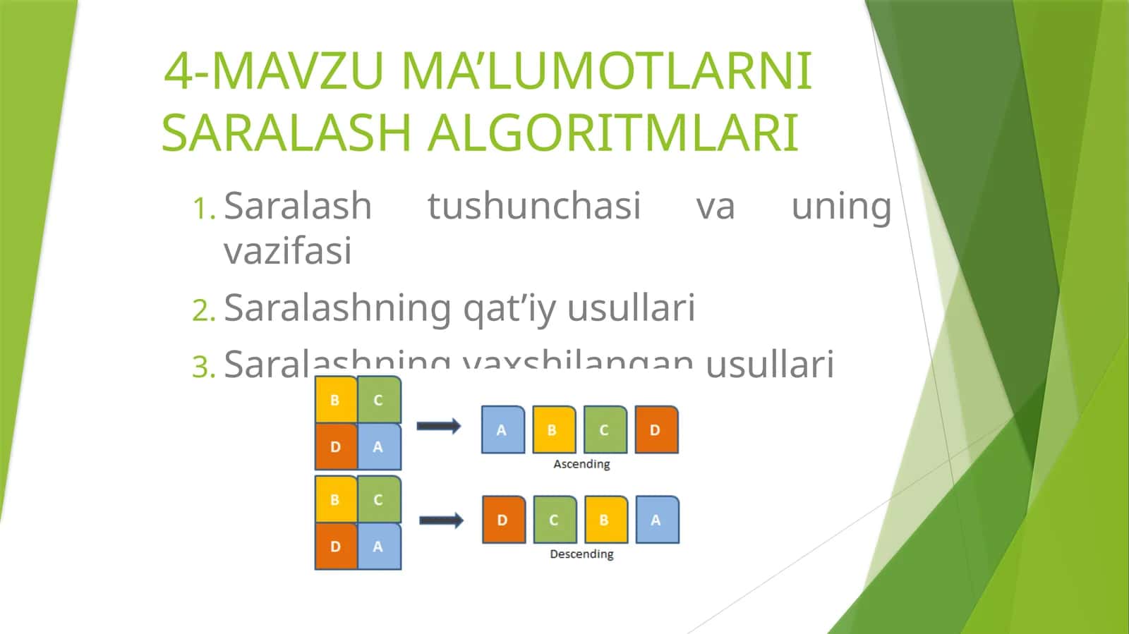 MAVZU MA’LUMOTLARNI SARALASH ALGORITMLARI