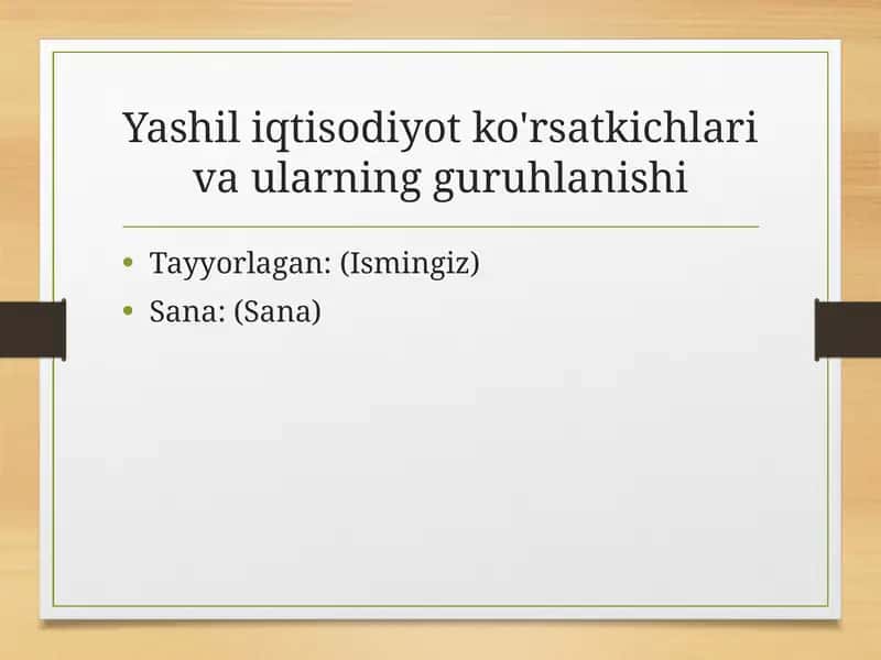 Yashil iqtisodiyot ko'rsatkichlari