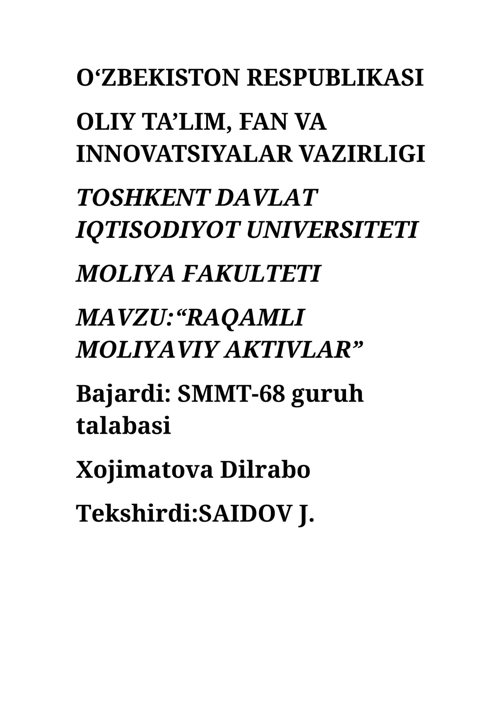 “RAQAMLI MOLIYAVIY AKTIVLAR”
