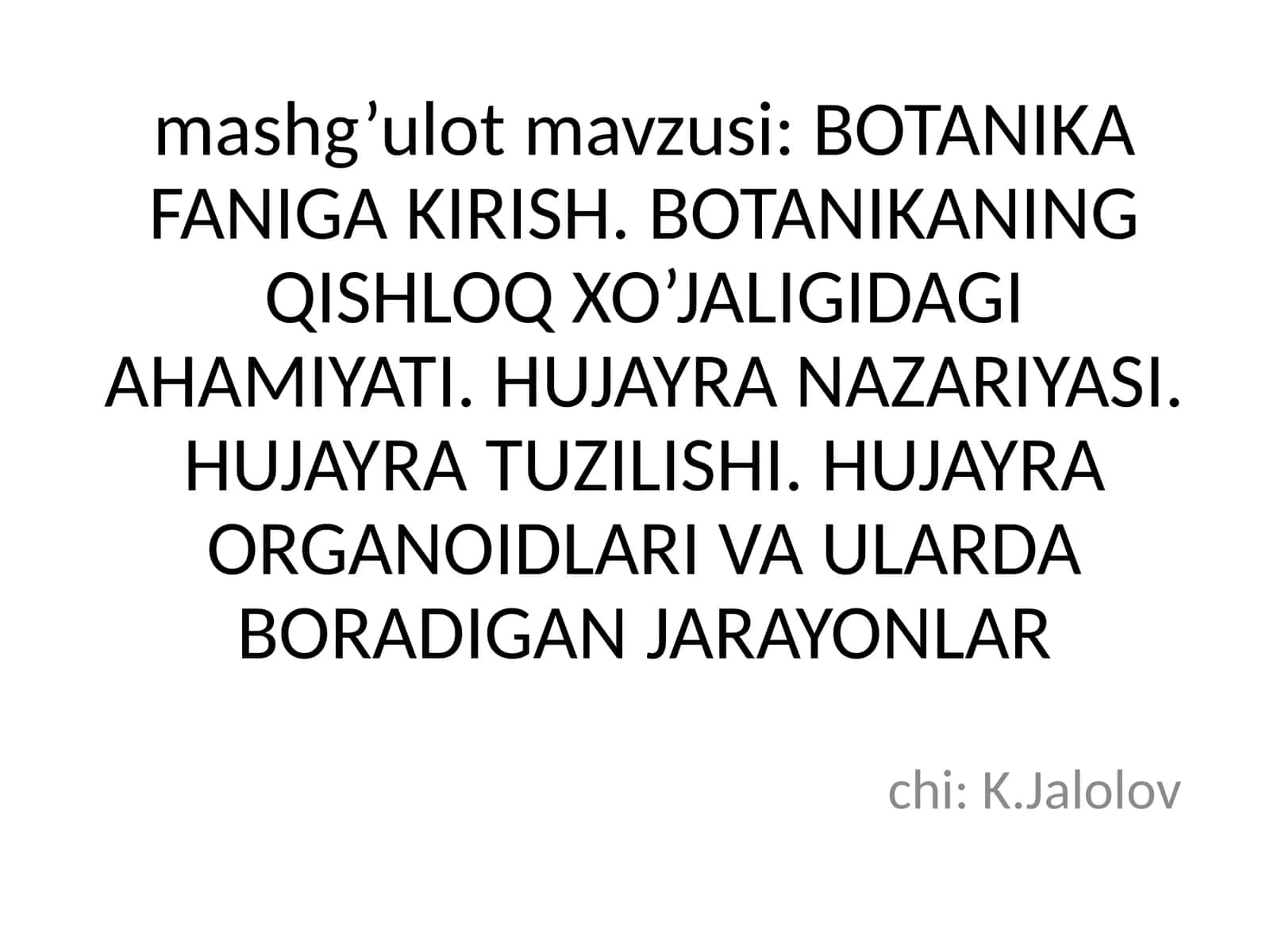 BOTANIKA FANIGA KIRISH