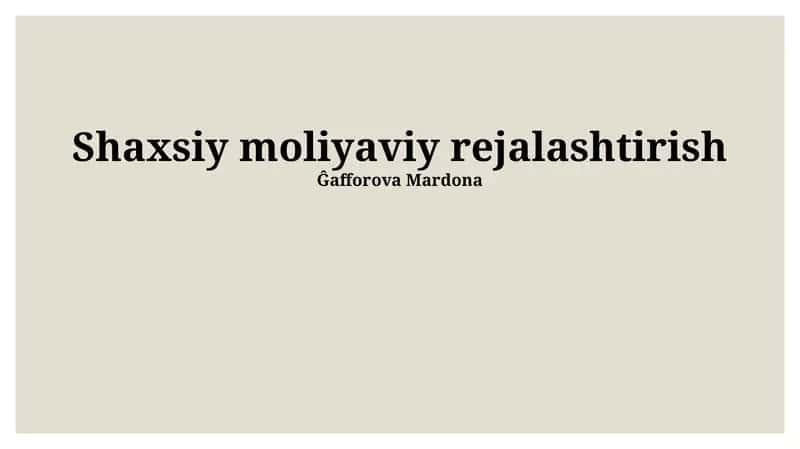 Shaxsiy moliyaviy rejalashtirish