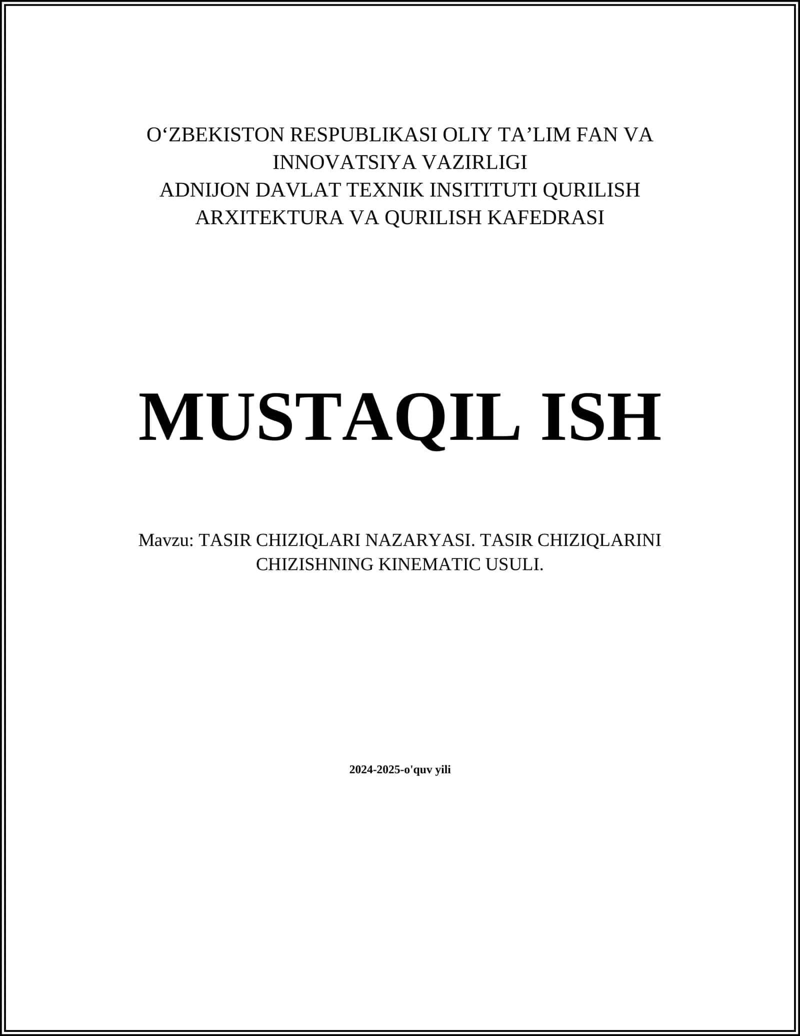 TASIR CHIZIQLARI NAZARYASI. TASIR CHIZIQLARINI CHIZISHNING KINEMATIC USULI