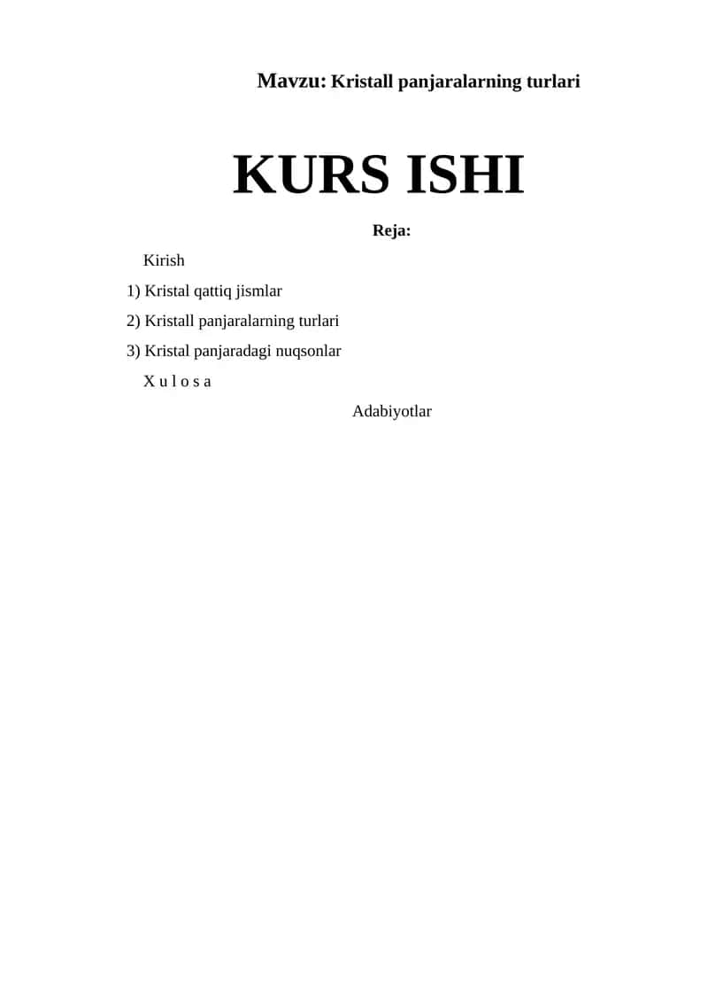 Kristall panjaralarning turlari