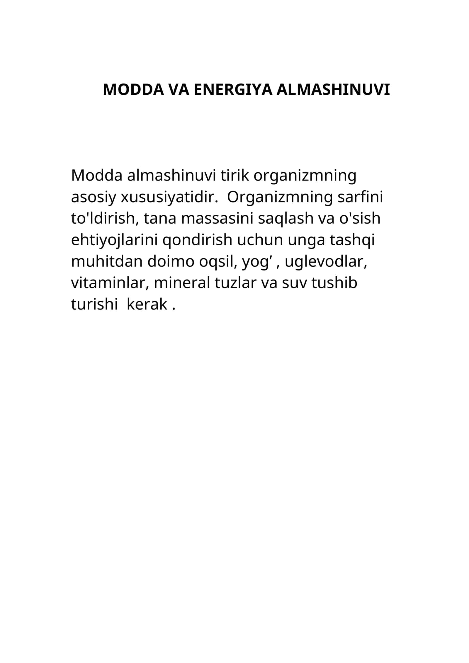 Modda va energiya almashinuvi