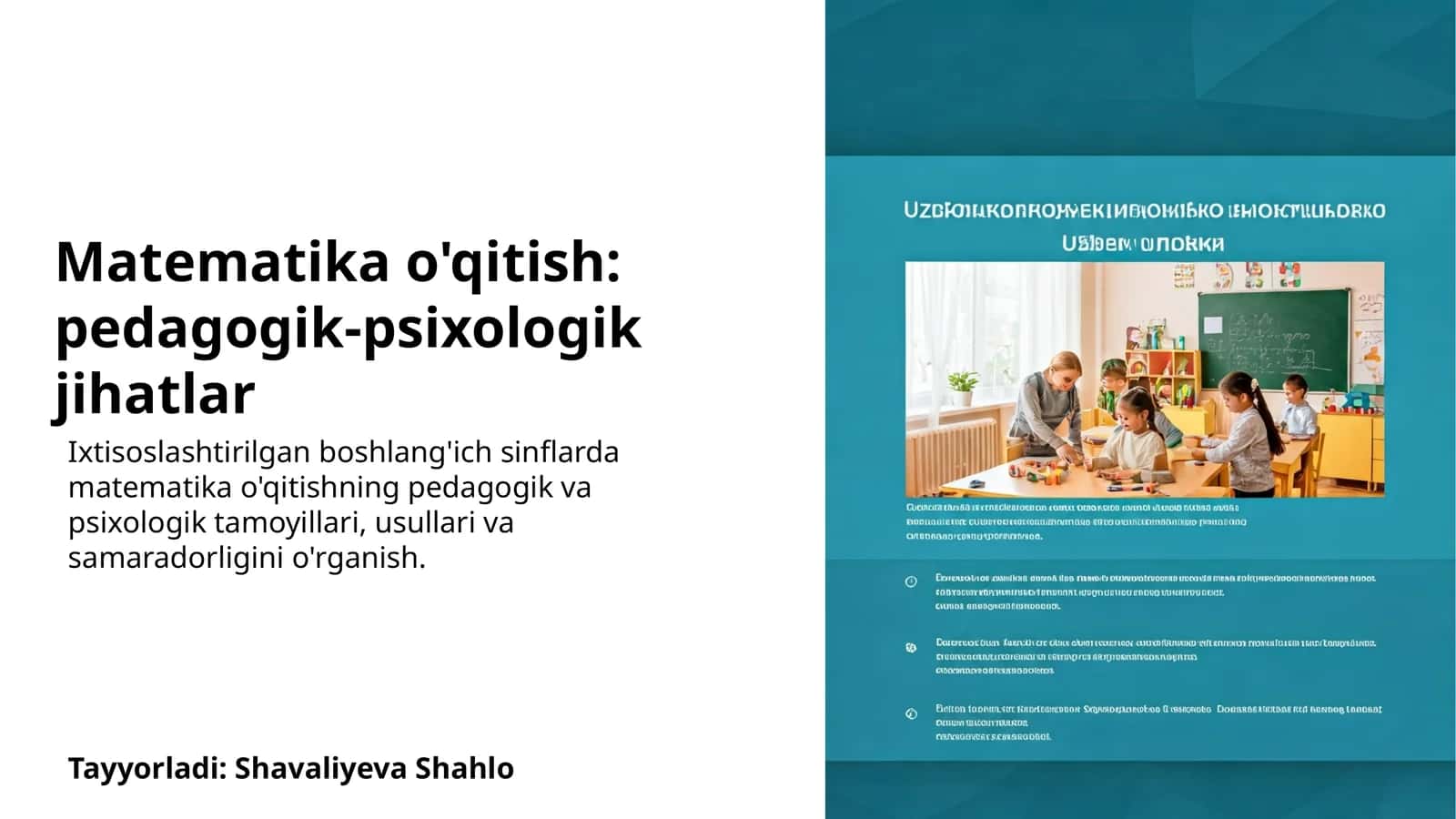 Matematika o'qitish: pedagogik-psixologik jihatlar