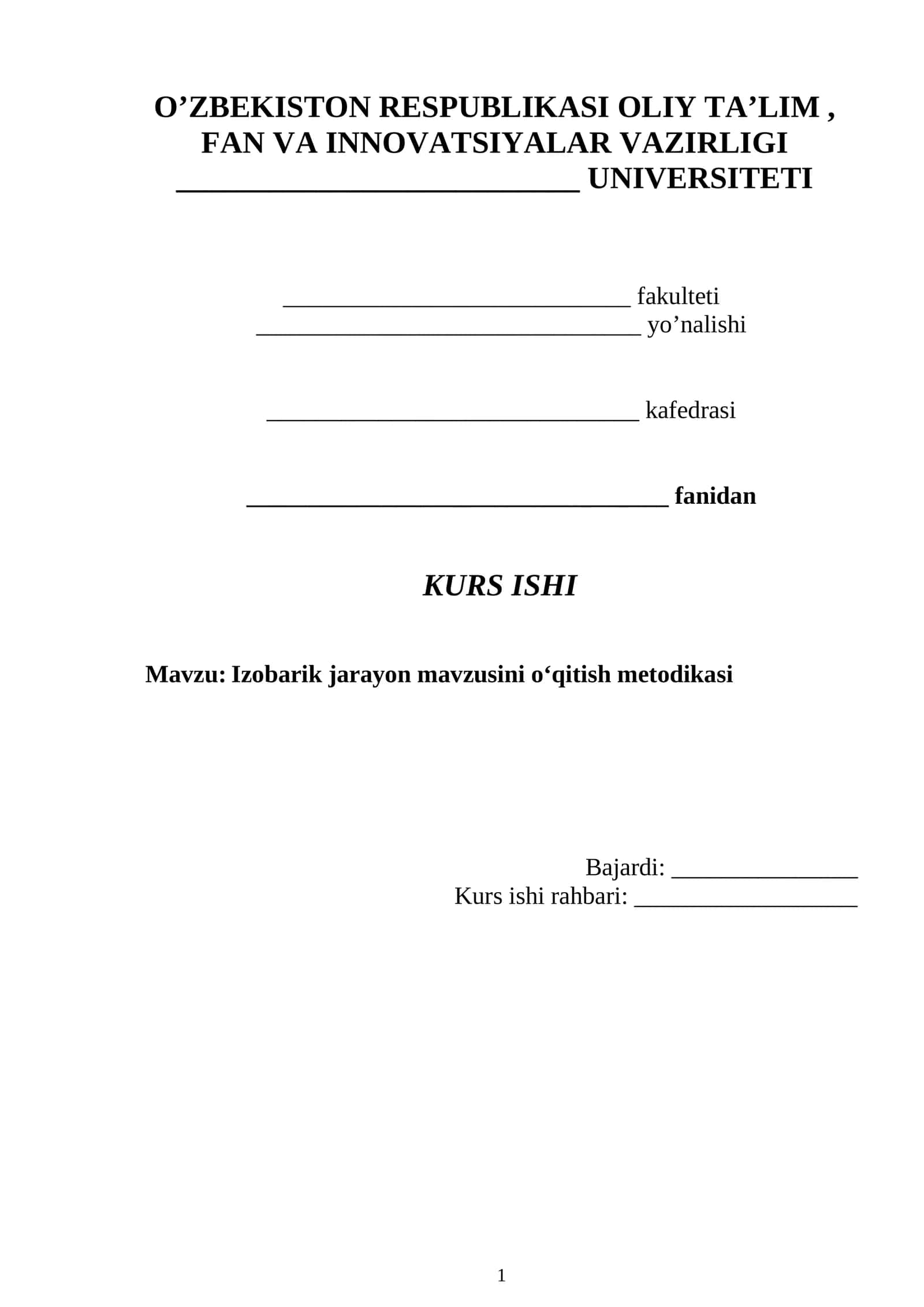 Izobarik jarayon mavzusini oʻqitish metodikasi