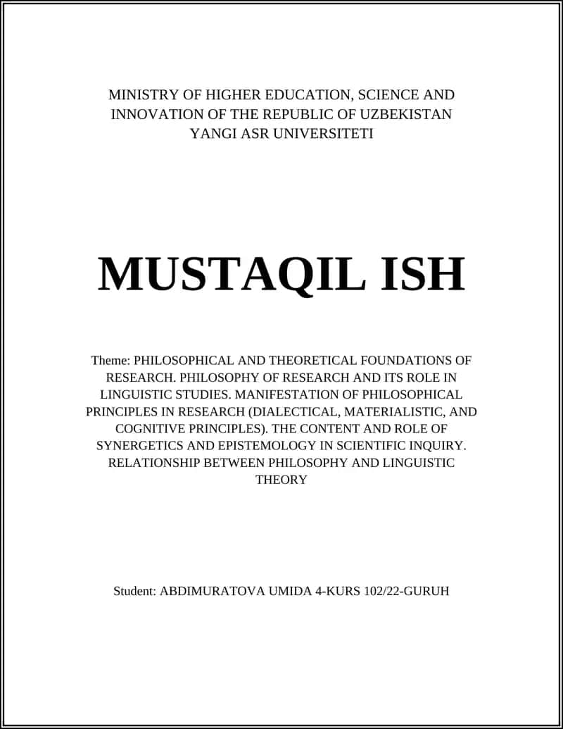 PHILOSOPHICAL AND THEORETICAL FOUNDATIONS OF RESEARCH
