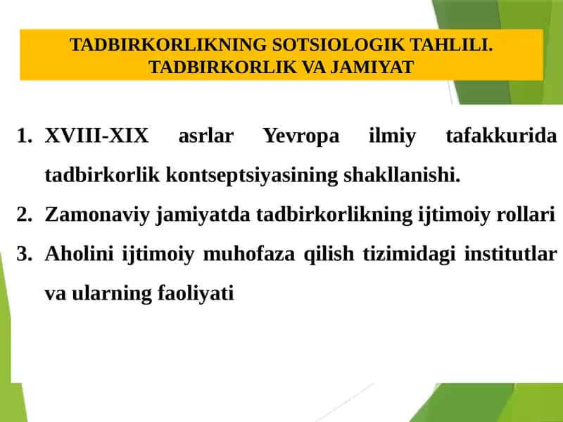 TADBIRKORLIKNING SOTSIOLOGIK TAHLILI