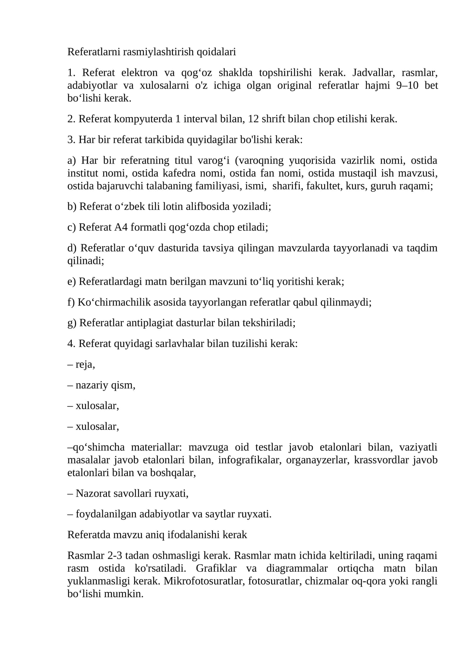 Referatlarni rasmiylashtirish qoidalari
