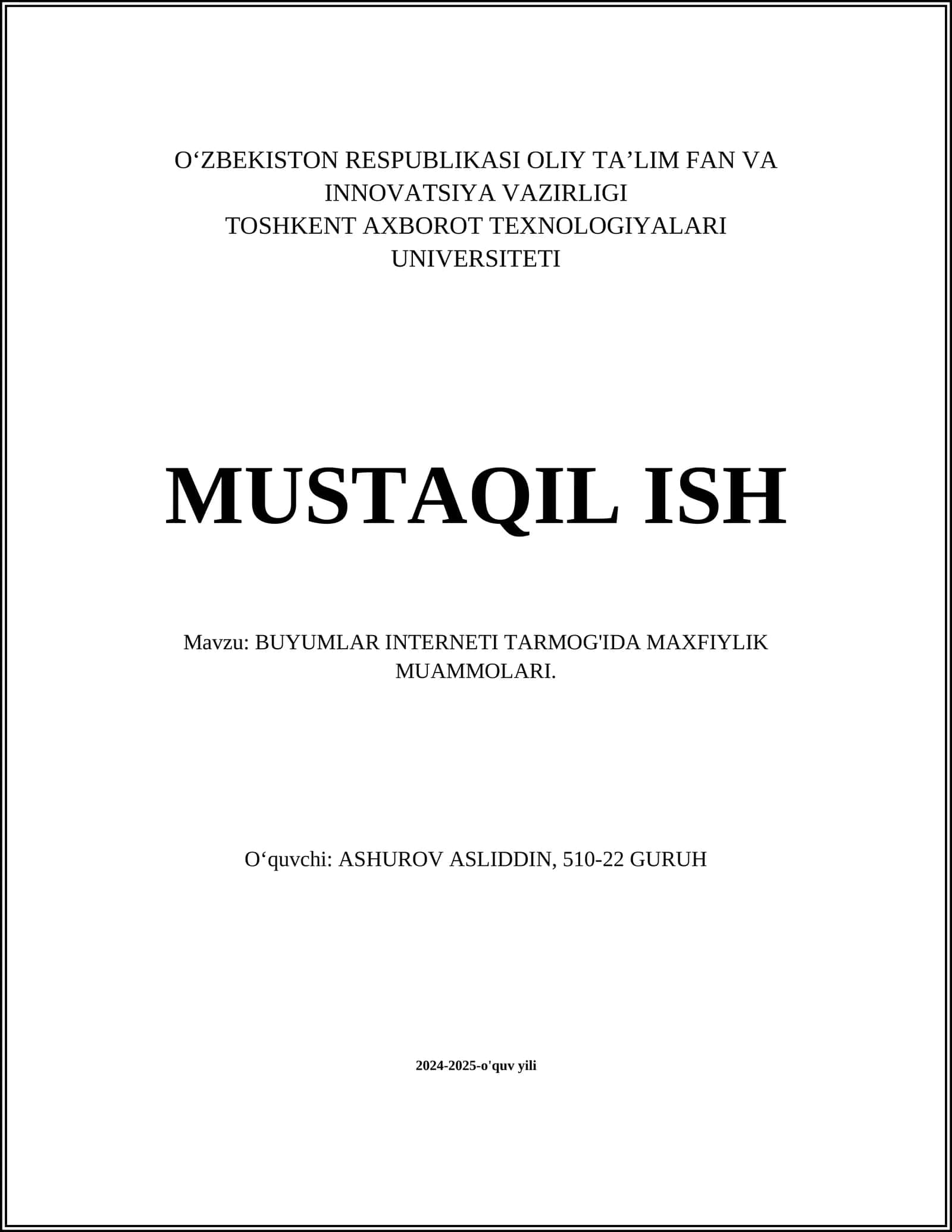 Buyumlar Interneti va maxfiylik tushunchalari