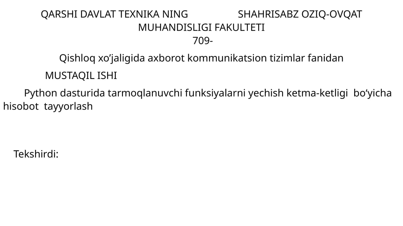 Qishloq xo’jaligida axborot kommunikatsion tizimlar fanidan