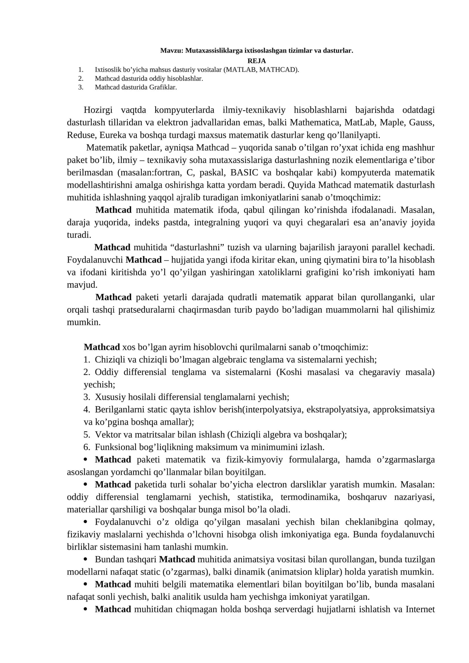 Mutaxassisliklarga ixtisoslashgan tizimlar va dasturlar